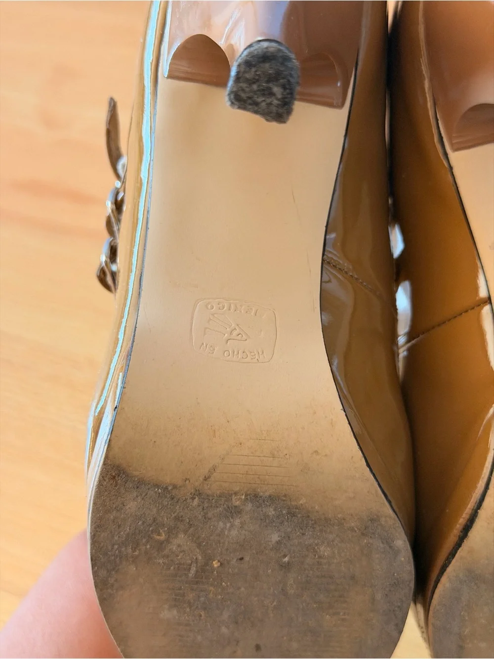 D’Elena Brown Patent Triple Strap Mary Jane Platform Heels Size 6 Made in Mexico